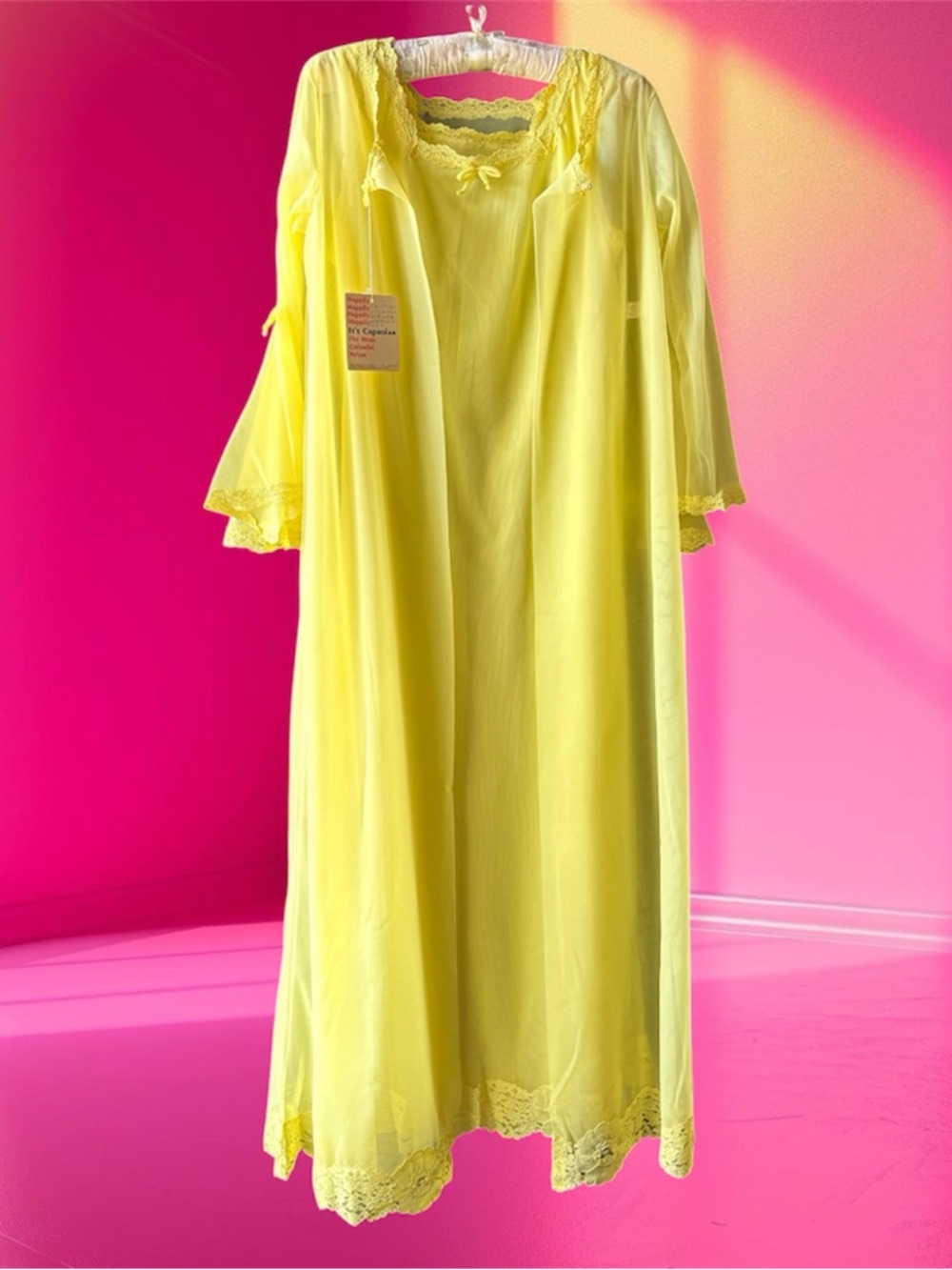 VTG Gilead Neon Yellow Nylon Peignoir Set Size S
